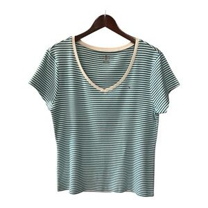 Tommy Hilfiger White & Aqua Blue V Neck T Shirt size XL Women